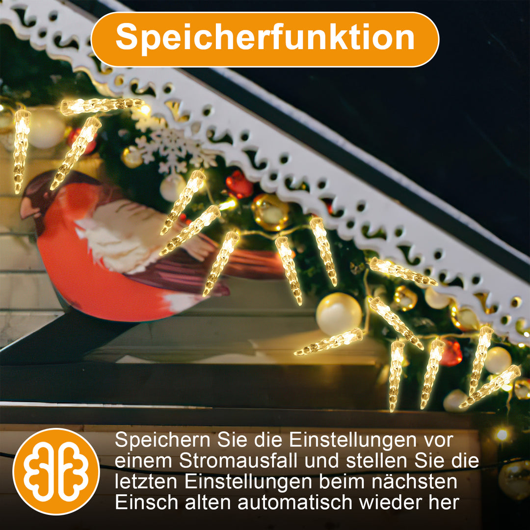 Sonnewelt Solar Eiszapfen Lichterkette mit Fernbedienung 10m