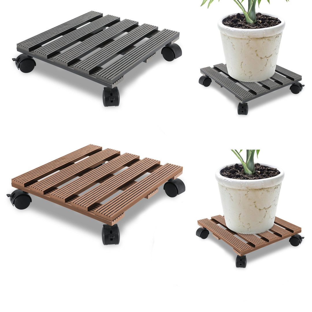 Sonnewelt WPC Pflanzenroller Eckig mit Rollen Tragkraft 80 kg