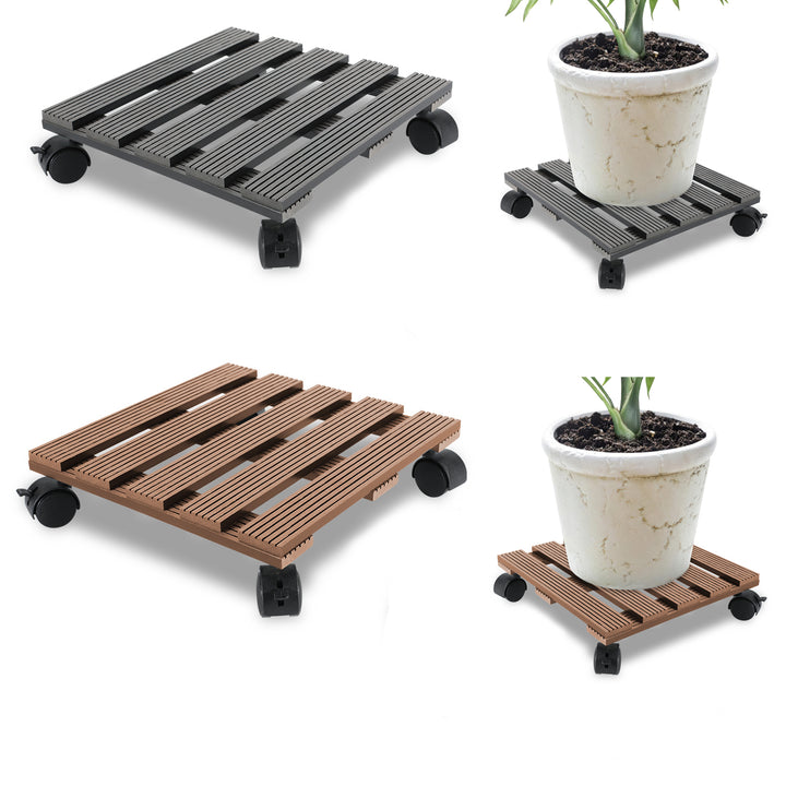 Sonnewelt WPC Pflanzenroller Eckig mit Rollen Tragkraft 80 kg