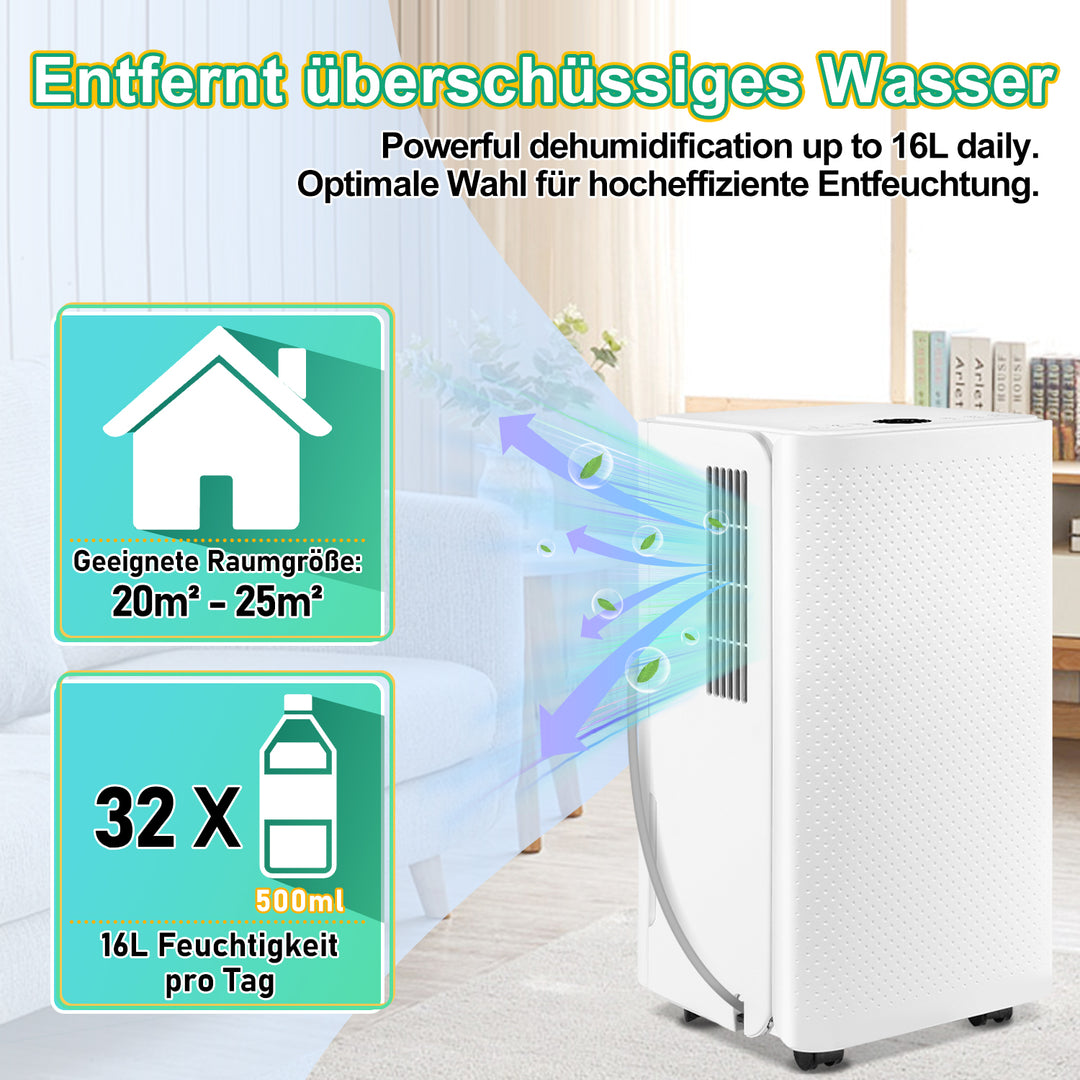 Sonnewelt Luftentfeuchter 16L mit Timerfunktion, Wäschetrockungsfunktion, Abtaufunktion