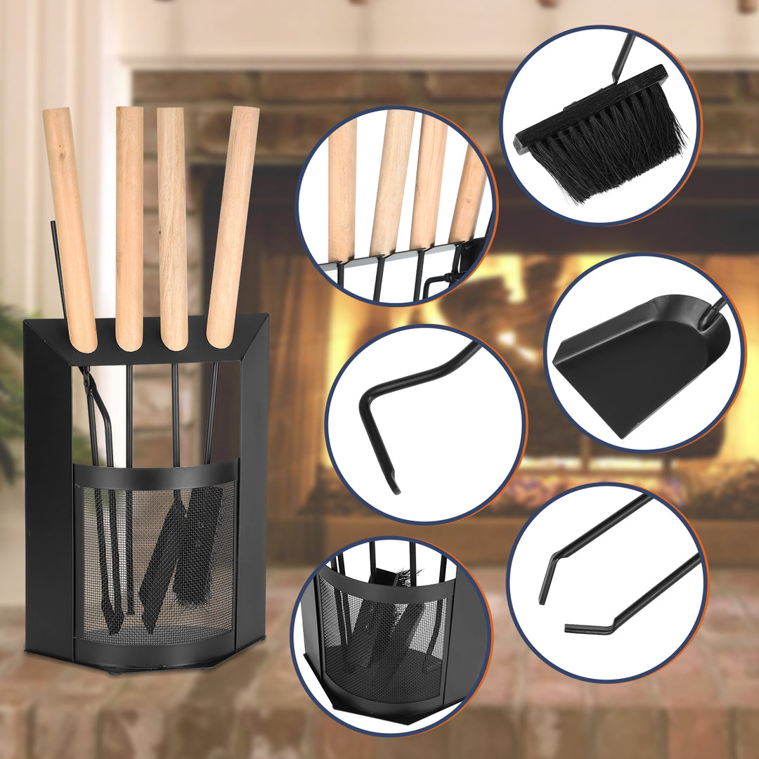 Sonnewelt Kaminbesteck 4-teiliges Kaminbesteck Set Holzgriff