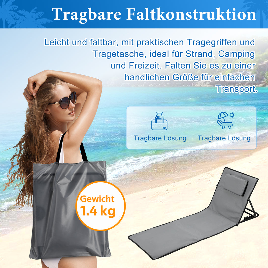 Sonnewelt Strandliegen Tragbar Strandmatte mit Einstellbar Höhe 145cm