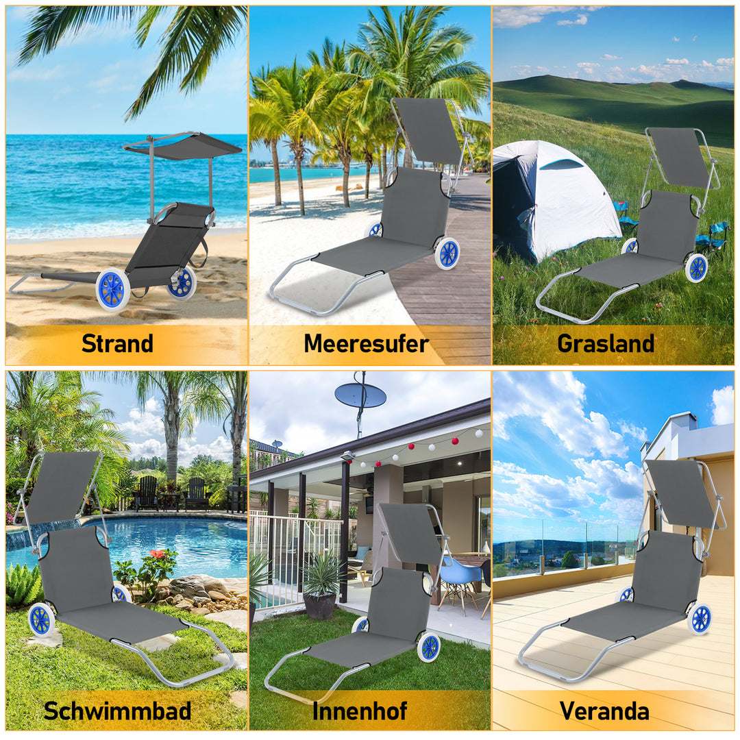 Sonnewelt 2X Sonnenliege klappbar Aluminium mit Rollen und Sonnendach