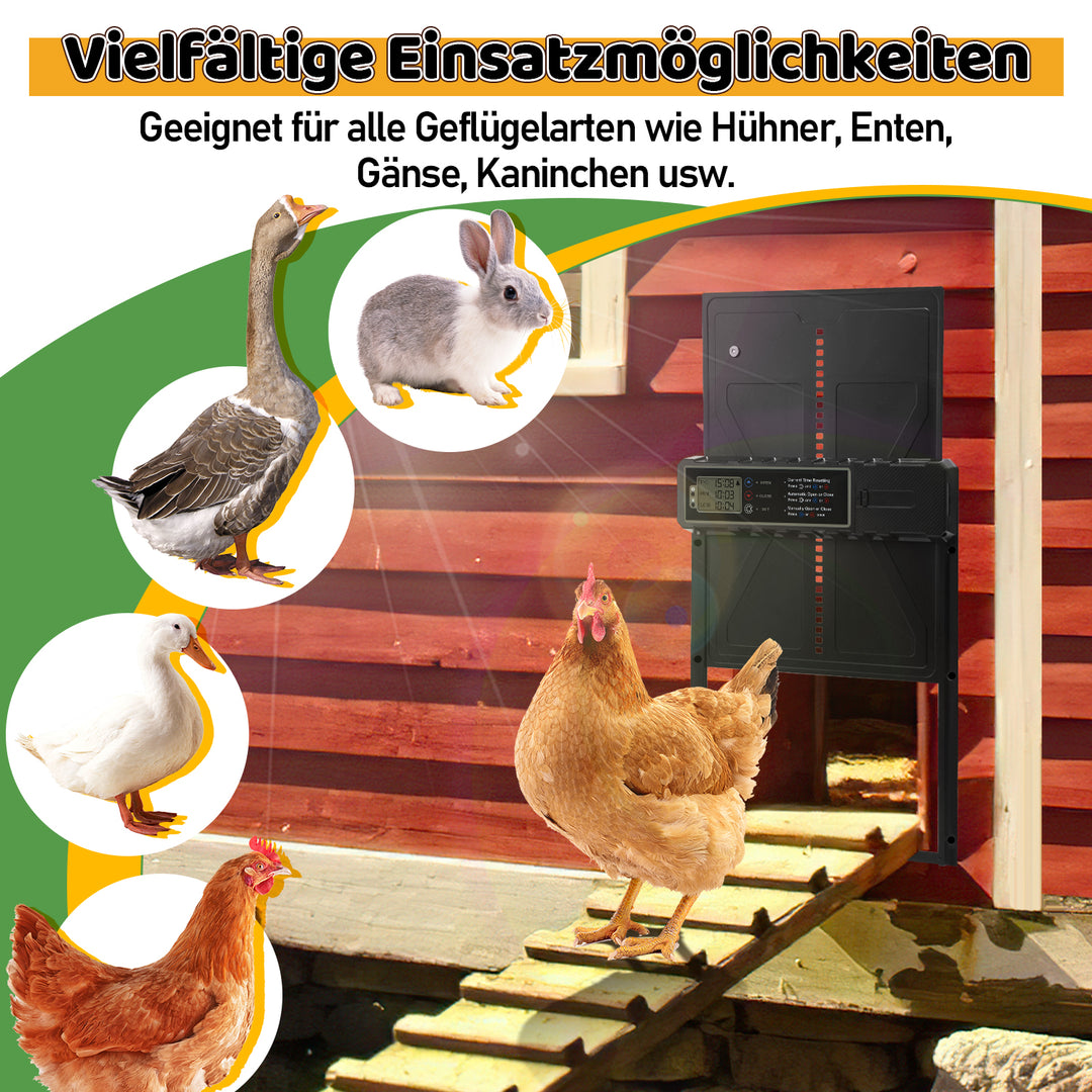 Sonnewelt Hühnerklappe Automatische Solar mit LED Display und Fernbedienung
