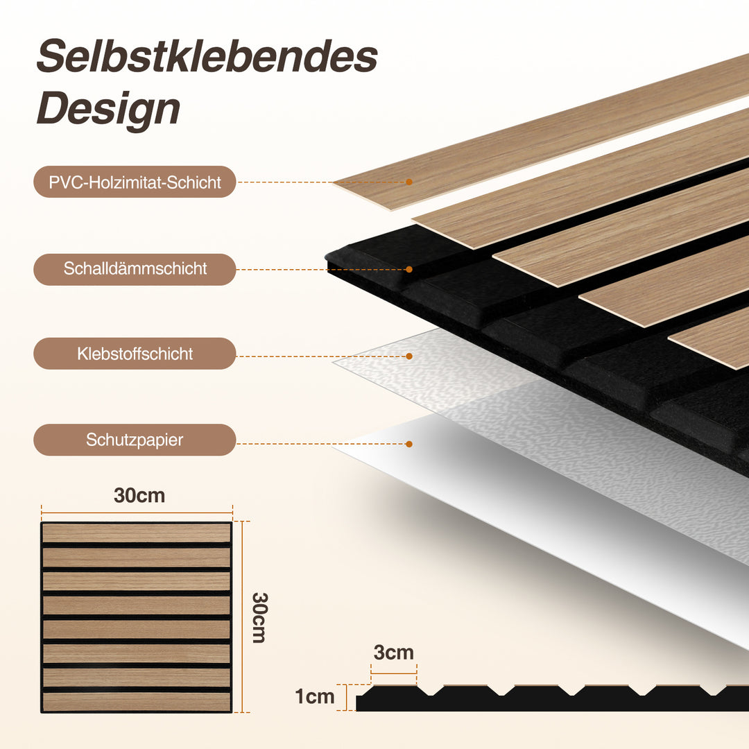 Sonnewelt Akustikpaneele Filz Selbstklebende Wandpaneele Holzoptik