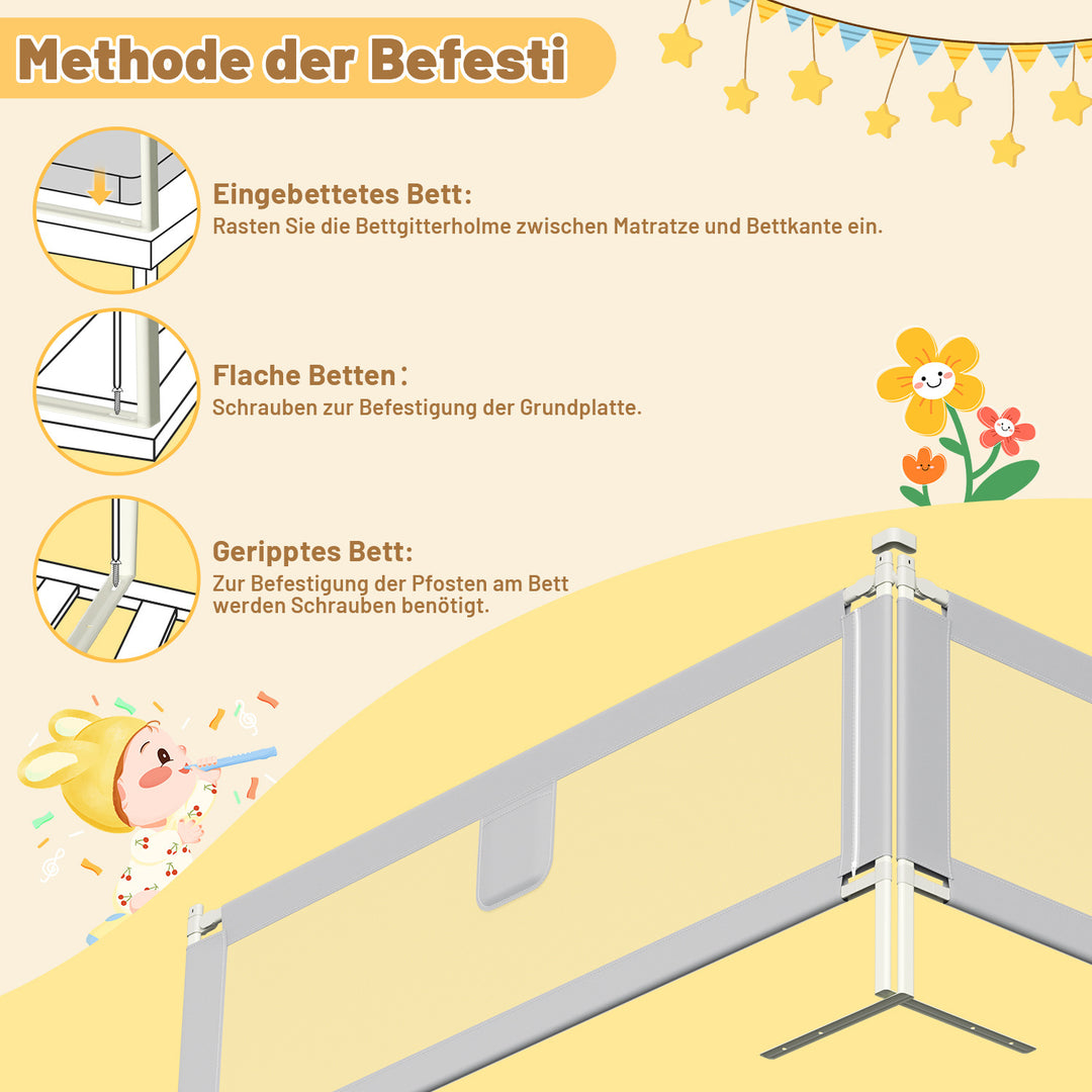 Sonnewelt Bettgitter Rausfallschutz Höhenverstellbar 64-96 cm 150cm/180cm/200cm