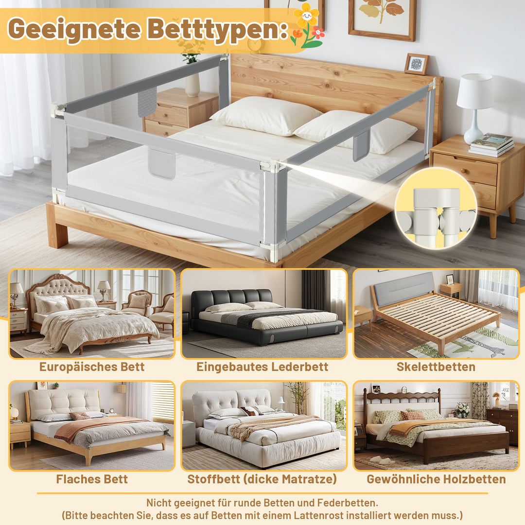 Sonnewelt Bettgitter Rausfallschutz Höhenverstellbar 64-96 cm 150cm/180cm/200cm