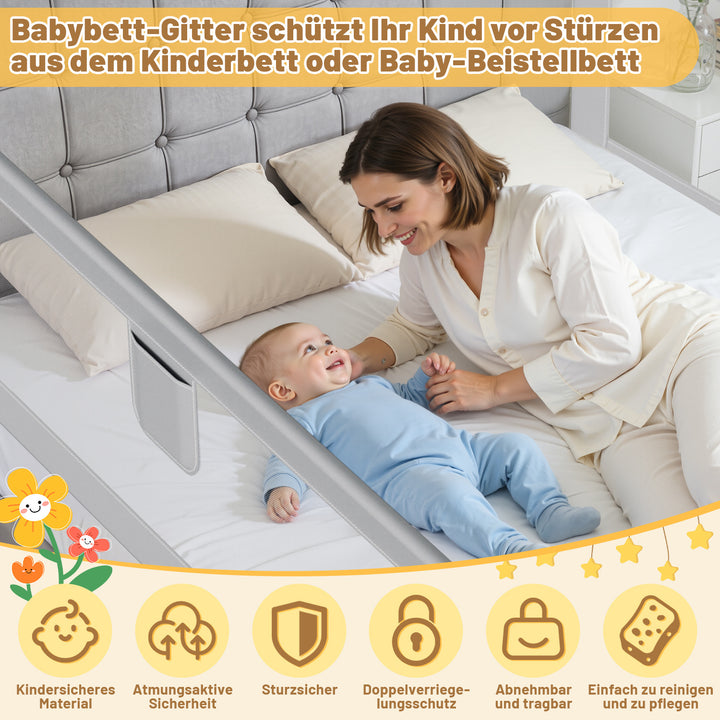 Sonnewelt Bettgitter Rausfallschutz Höhenverstellbar 64-96 cm 150cm/180cm/200cm