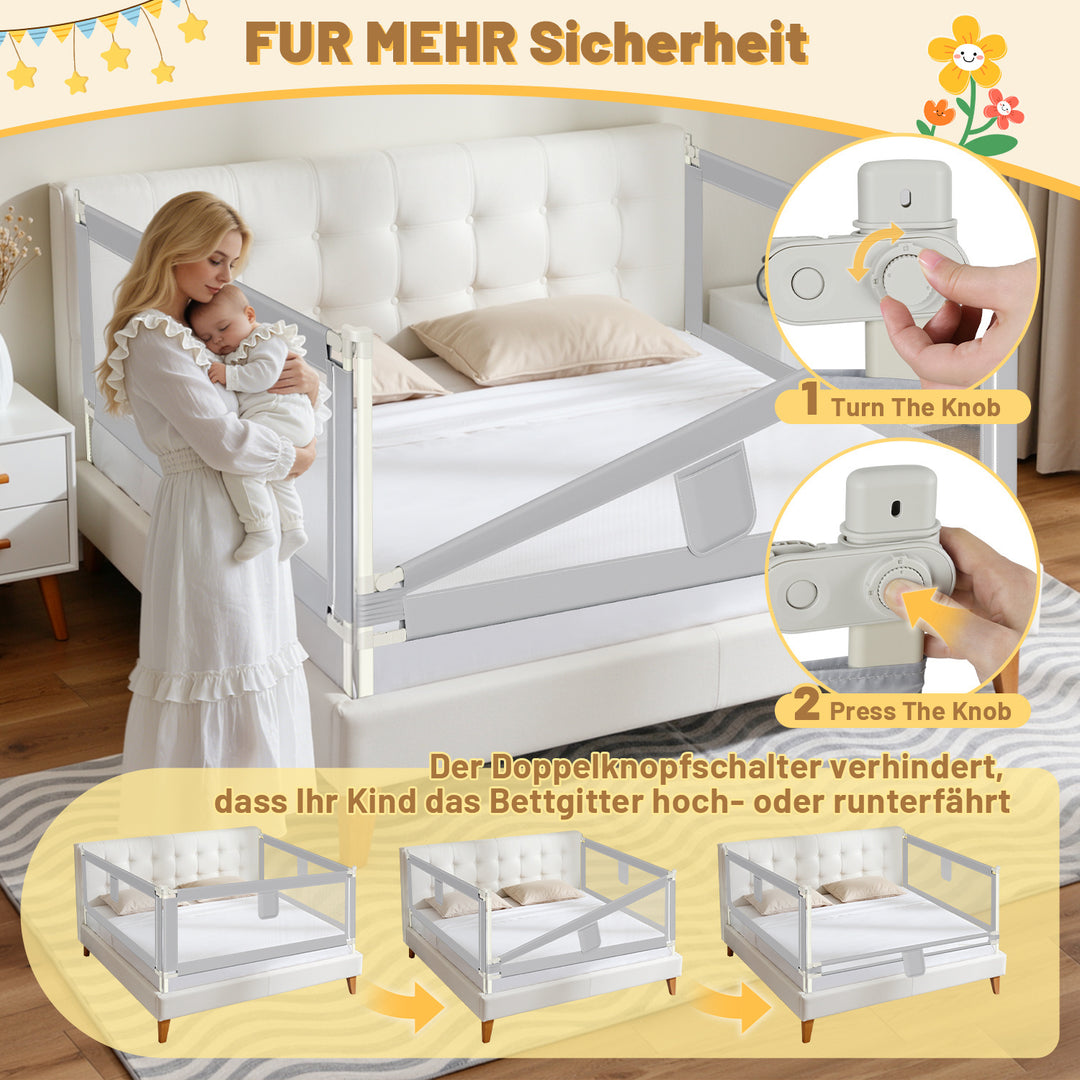 Sonnewelt Bettgitter Rausfallschutz Höhenverstellbar 64-96 cm 150cm/180cm/200cm