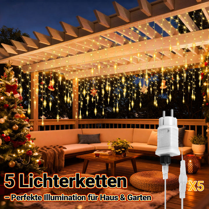 Sonnewelt Eiszapfen Eisregen Lichterkette mit Fernbedienung 10m/15m