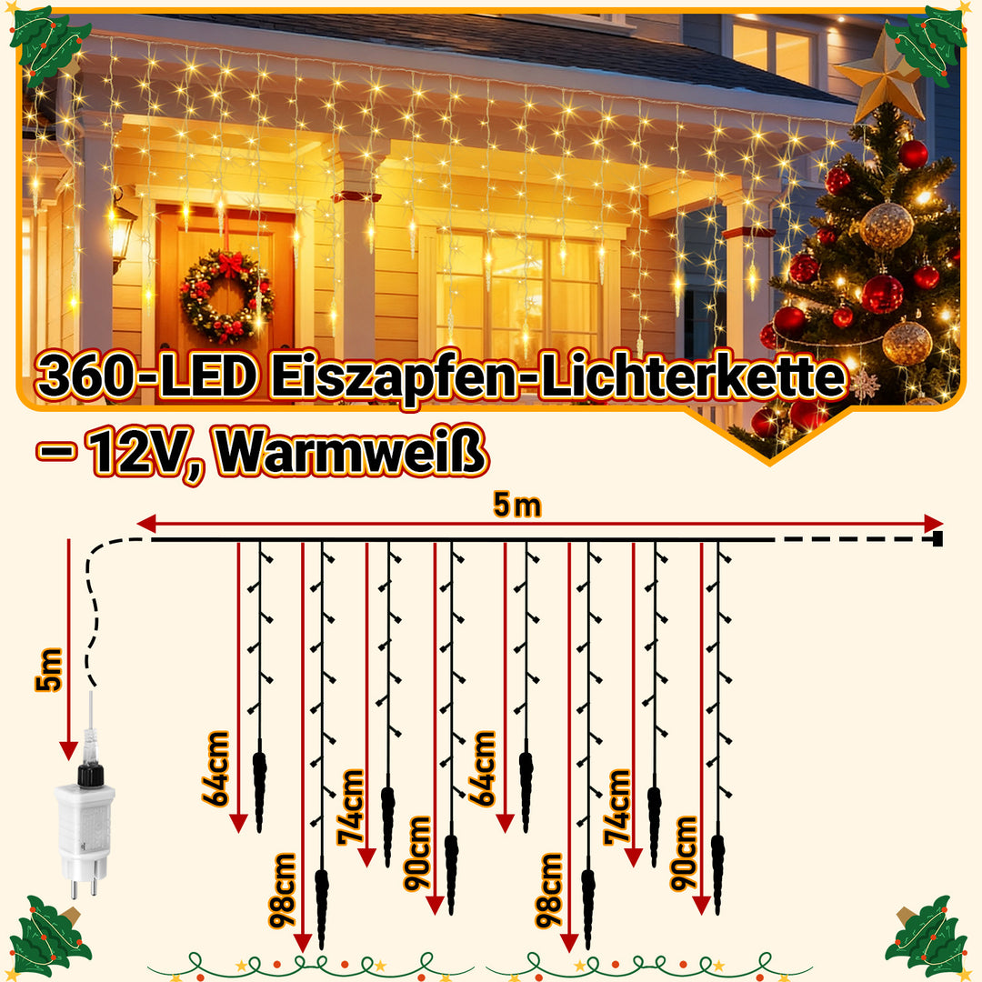 Sonnewelt Eiszapfen Eisregen Lichterkette mit Fernbedienung 10m/15m