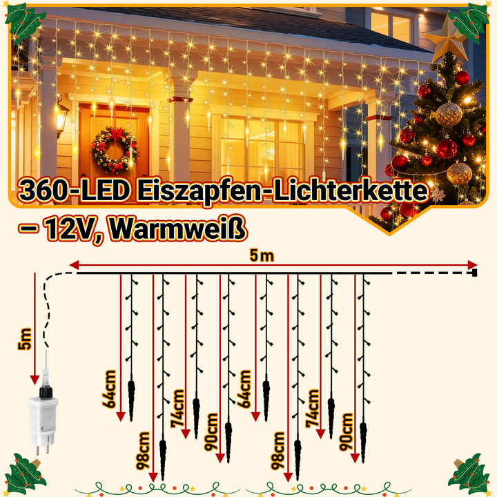 Sonnewelt Eiszapfen Eisregen Lichterkette mit Fernbedienung 10m/15m