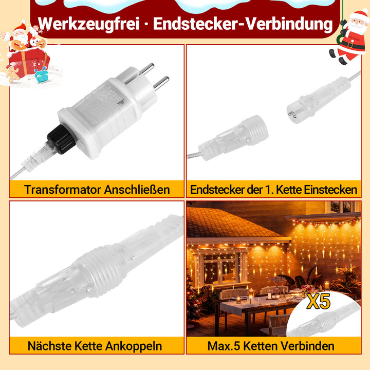Sonnewelt Eiszapfen Eisregen Lichterkette mit Fernbedienung 10m/15m