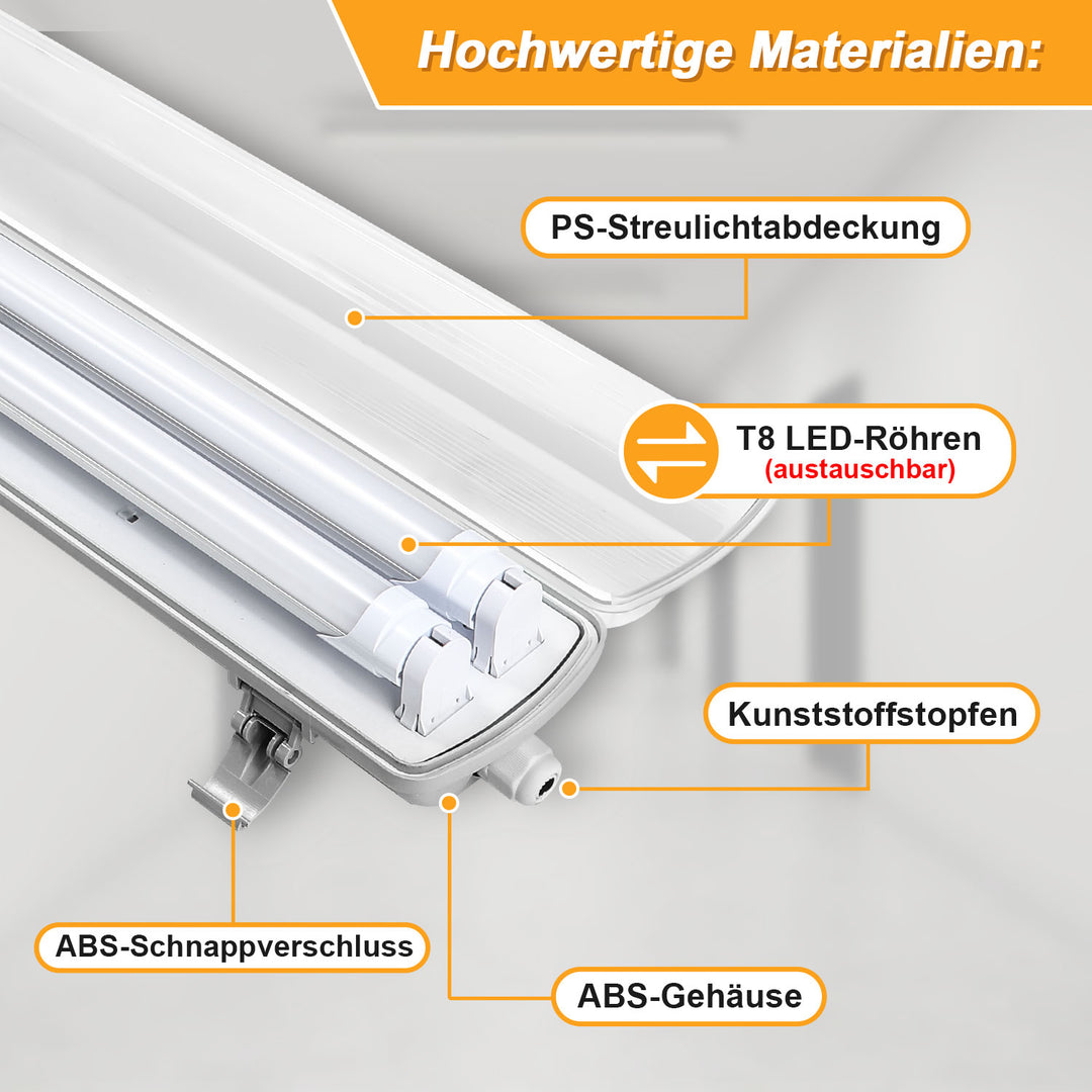 Sonnewelt LED Feuchtraumleuchte 2x 18W 120 cm T8 Neutralweiß/Kaltweiß
