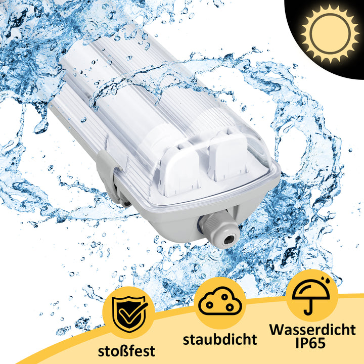 Sonnewelt LED Feuchtraumleuchte 2x 18W 120 cm T8 Neutralweiß/Kaltweiß