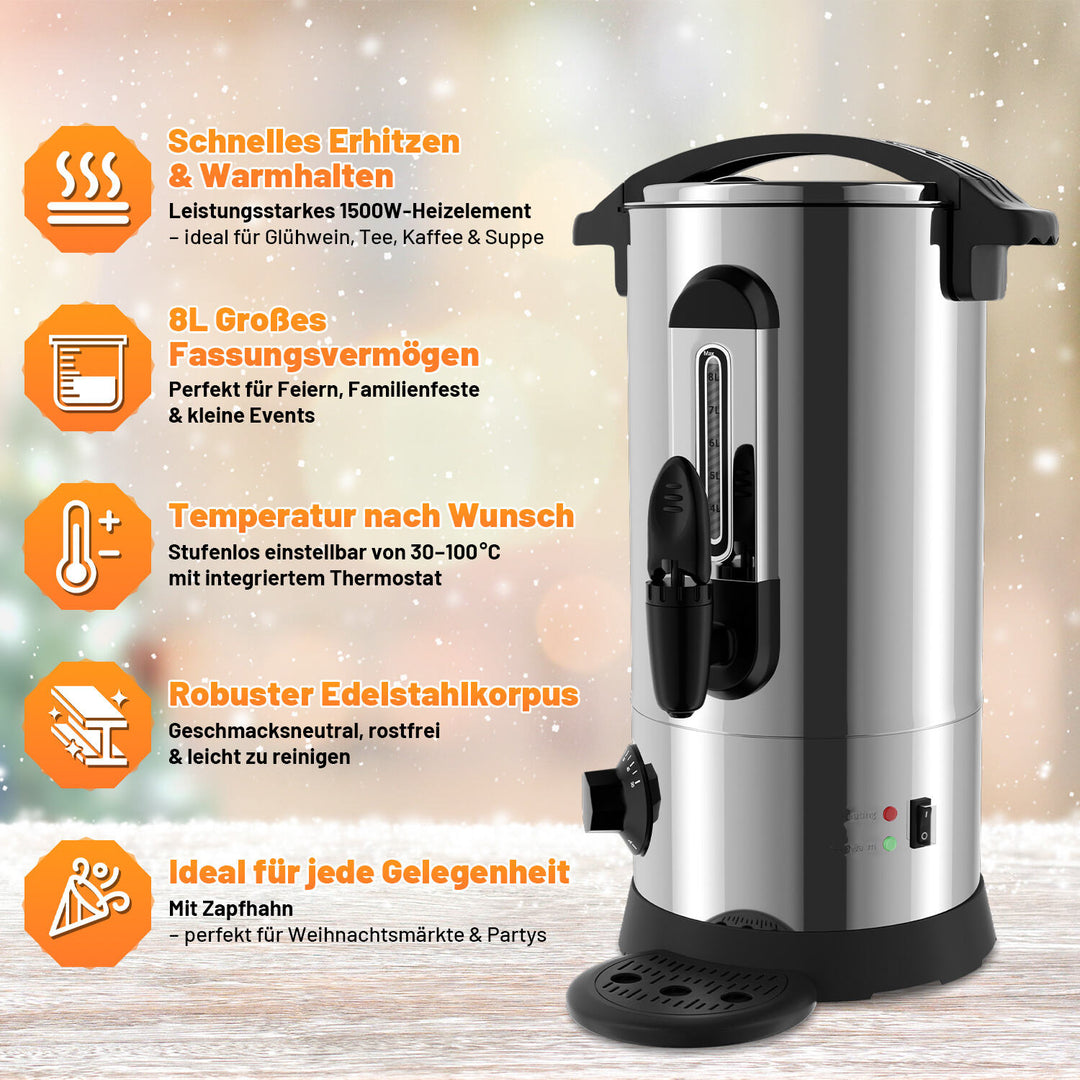 Sonnewelt Glühweinkocher Glühweintopf Edelstahl 1500W 8L