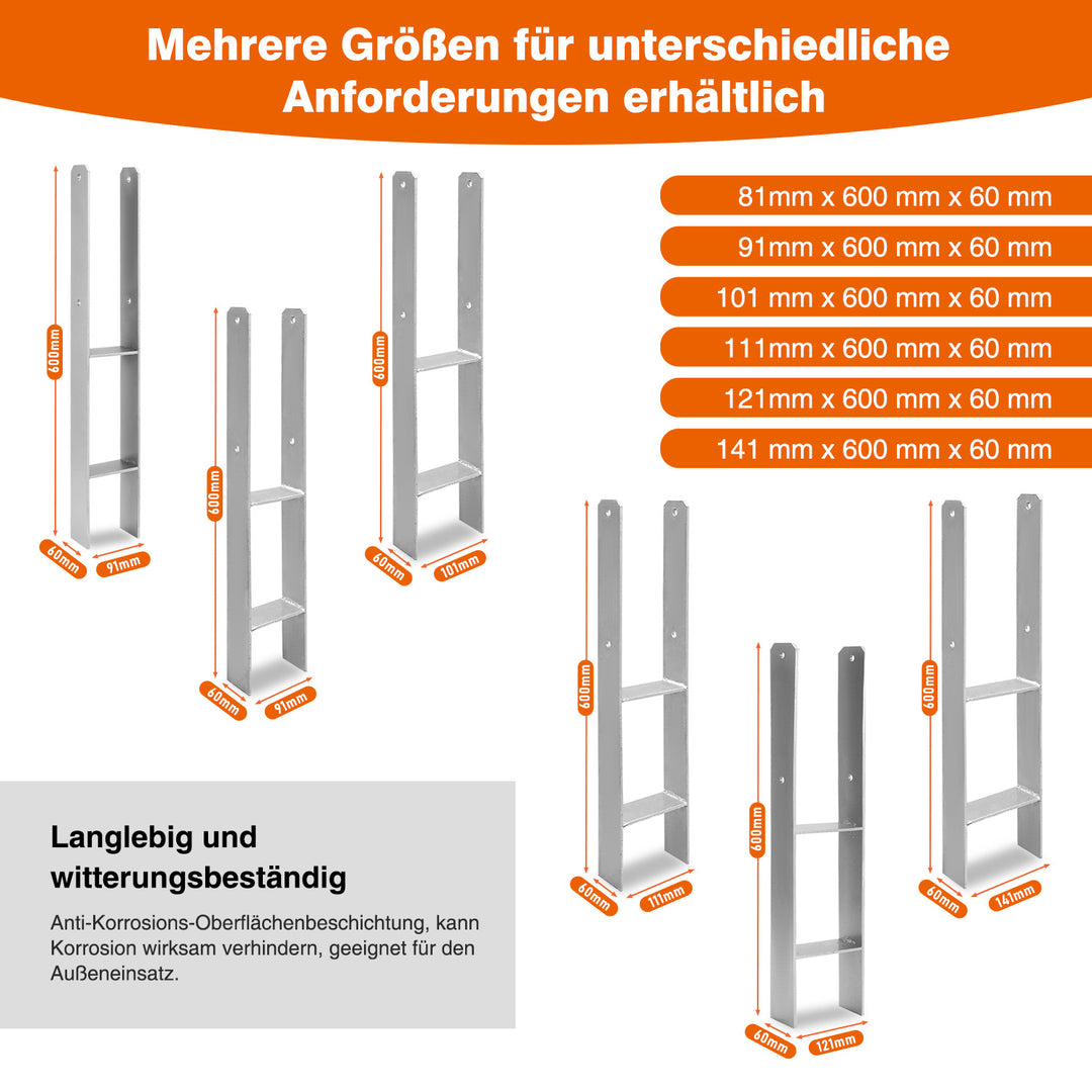 Sonnewelt 2/4 Stück H-anker H-Pfostenträger Pfosten