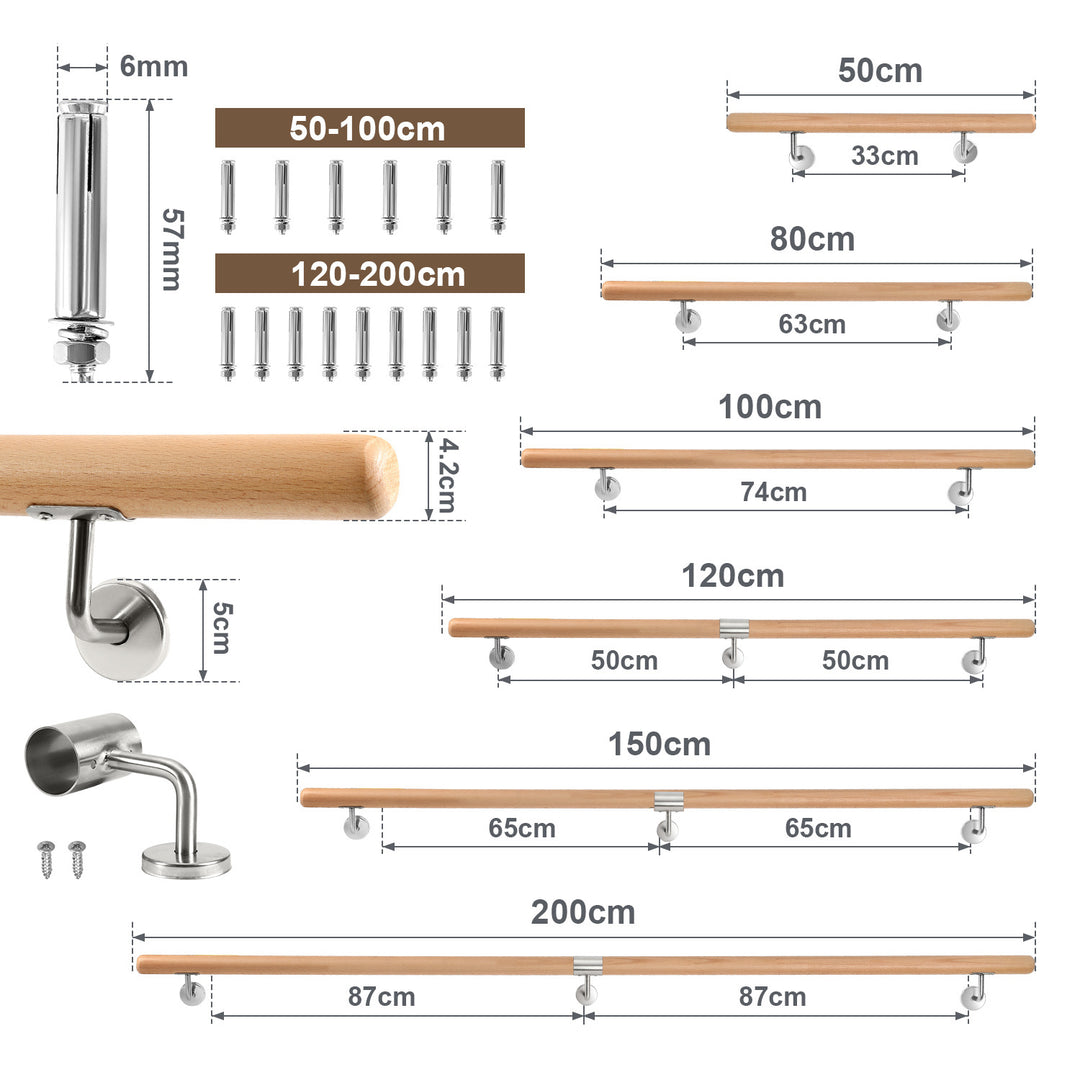 Sonnewelt Handlauf Geländer Buche Holz 50- 200cm