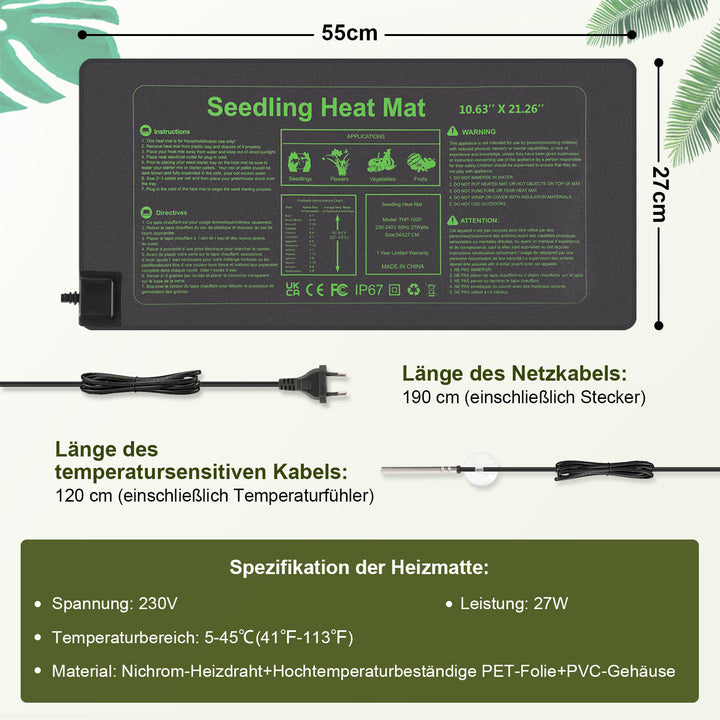 Sonnewelt Heizmatte Pflanzen 27W/55W mit Thermostat
