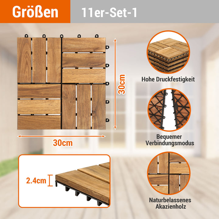 Sonnewelt Holzfliesen 30x30cm 12 Latten Fliese(11 Stück)
