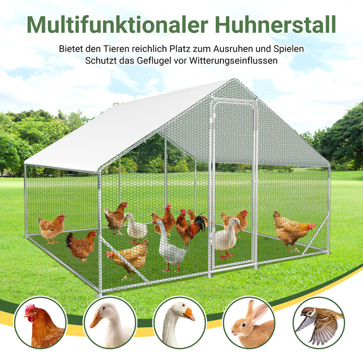 Sonnewelt Hühnerstall Freilaufgehege Verzinkter Stahl mit Dachplane 3*3*2m(Neue Version)