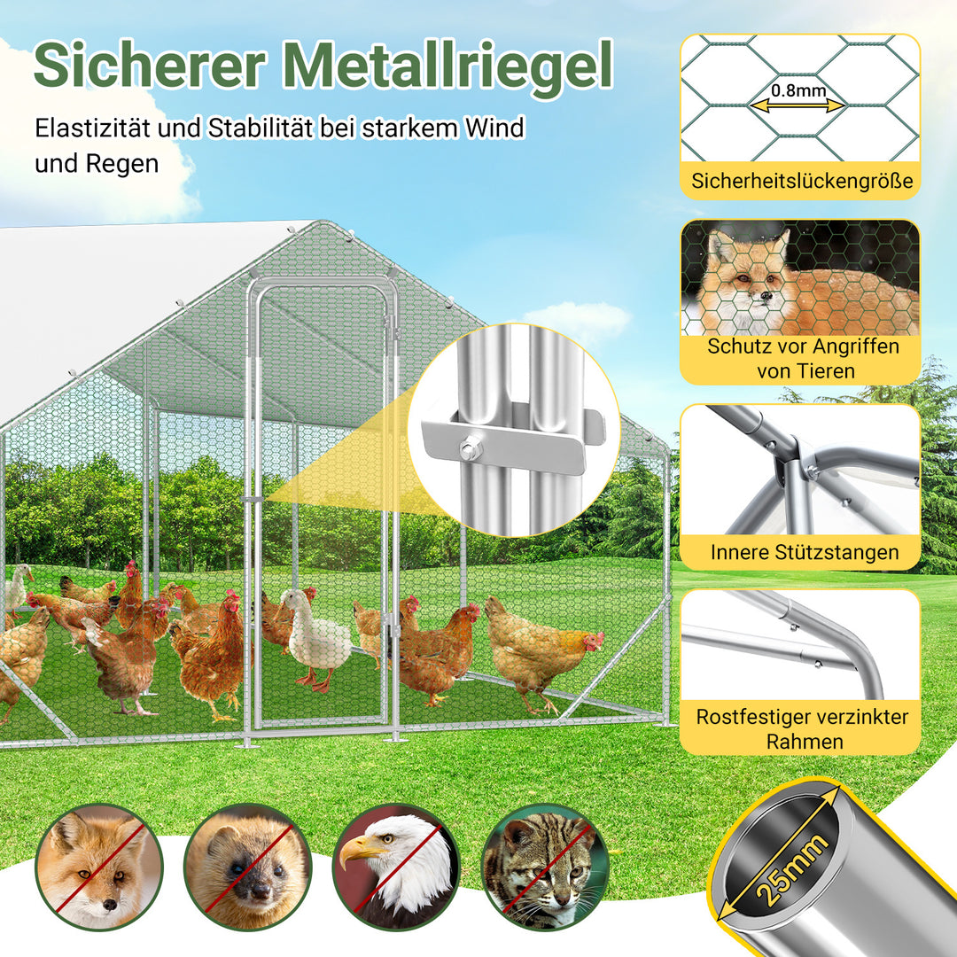Sonnewelt Hühnerstall Freilaufgehege Verzinkter Stahl mit Dachplane 3*6*2m(Neue Version)