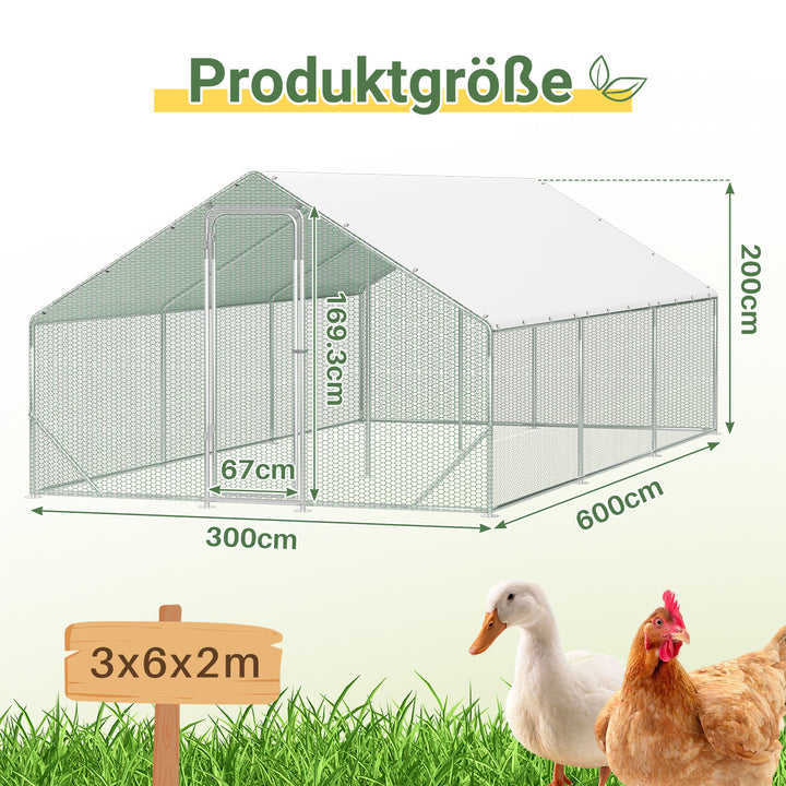 Sonnewelt Hühnerstall Freilaufgehege Verzinkter Stahl mit Dachplane 3*6*2m(Neue Version)