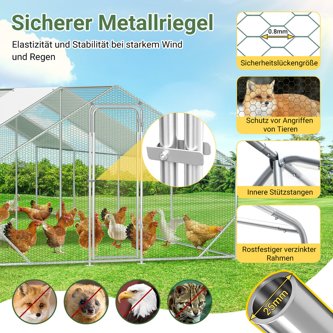 Sonnewelt Hühnerstall Freilaufgehege Verzinkter Stahl mit Dachplane 3*8*2m(Neue Version)