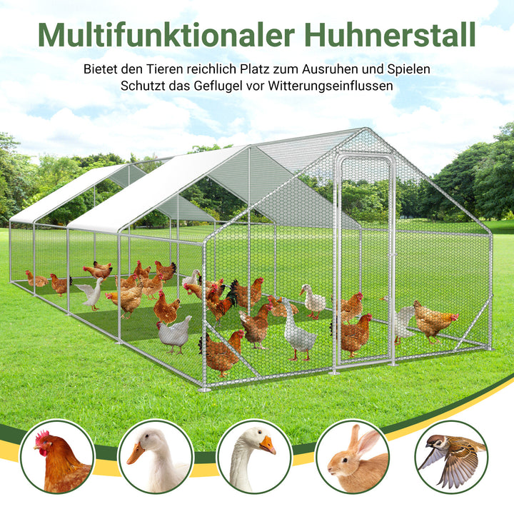 Sonnewelt Hühnerstall Freilaufgehege Verzinkter Stahl mit Dachplane 3*8*2m(Neue Version)