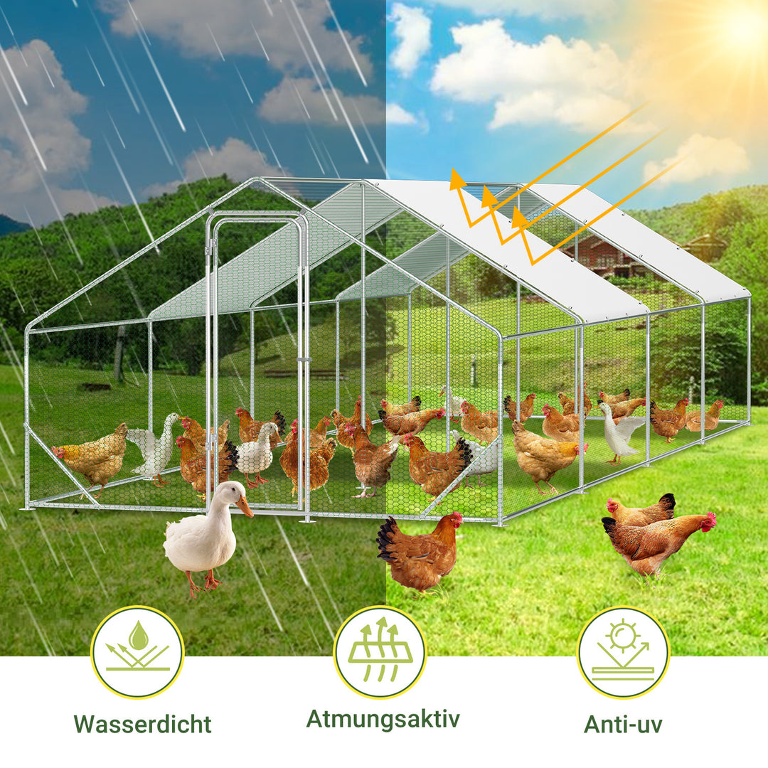 Sonnewelt Hühnerstall Freilaufgehege Verzinkter Stahl mit Dachplane 3*8*2m(Neue Version)