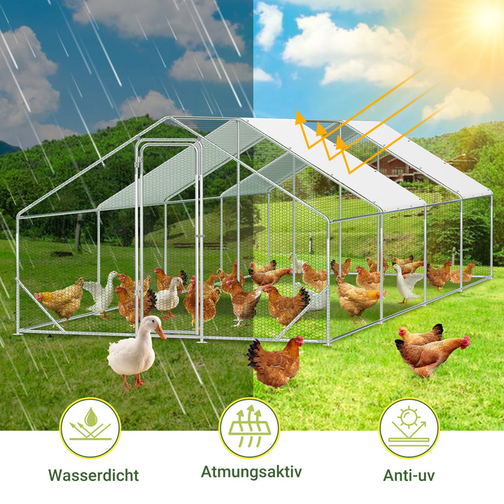 Sonnewelt Hühnerstall Freilaufgehege Verzinkter Stahl mit Dachplane 3*8*2m(Neue Version)