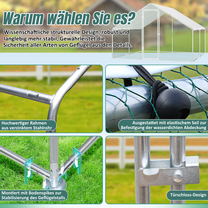 Sonnewelt Hühnerstall Freilaufgehege Verzinkter Stahl mit Dachplane 3*3*2m