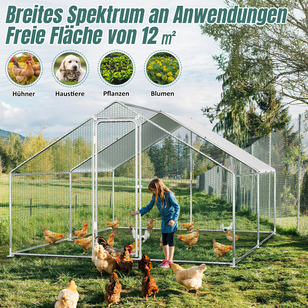Sonnewelt Hühnerstall Freilaufgehege Verzinkter Stahl mit Dachplane 3*4*2m