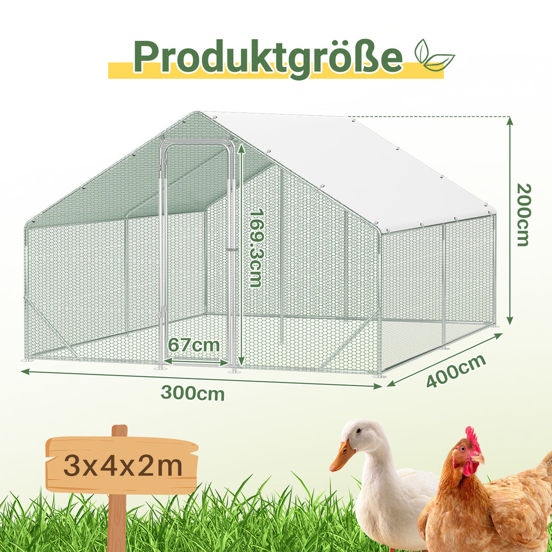 Sonnewelt Hühnerstall Freilaufgehege Verzinkter Stahl mit Dachplane 3*4*2m(Neue Version)