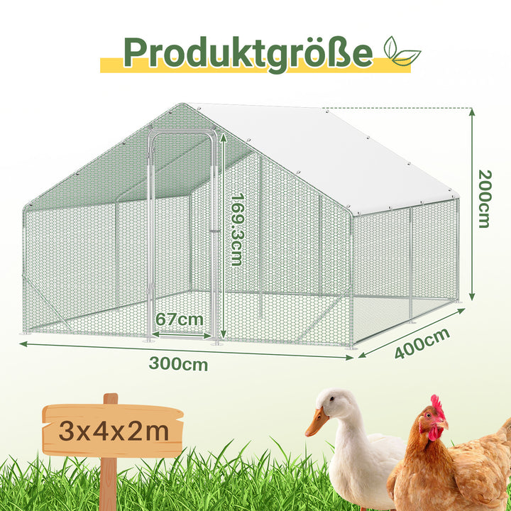 Sonnewelt Hühnerstall Freilaufgehege Verzinkter Stahl mit Dachplane 3*4*2m(Neue Version)