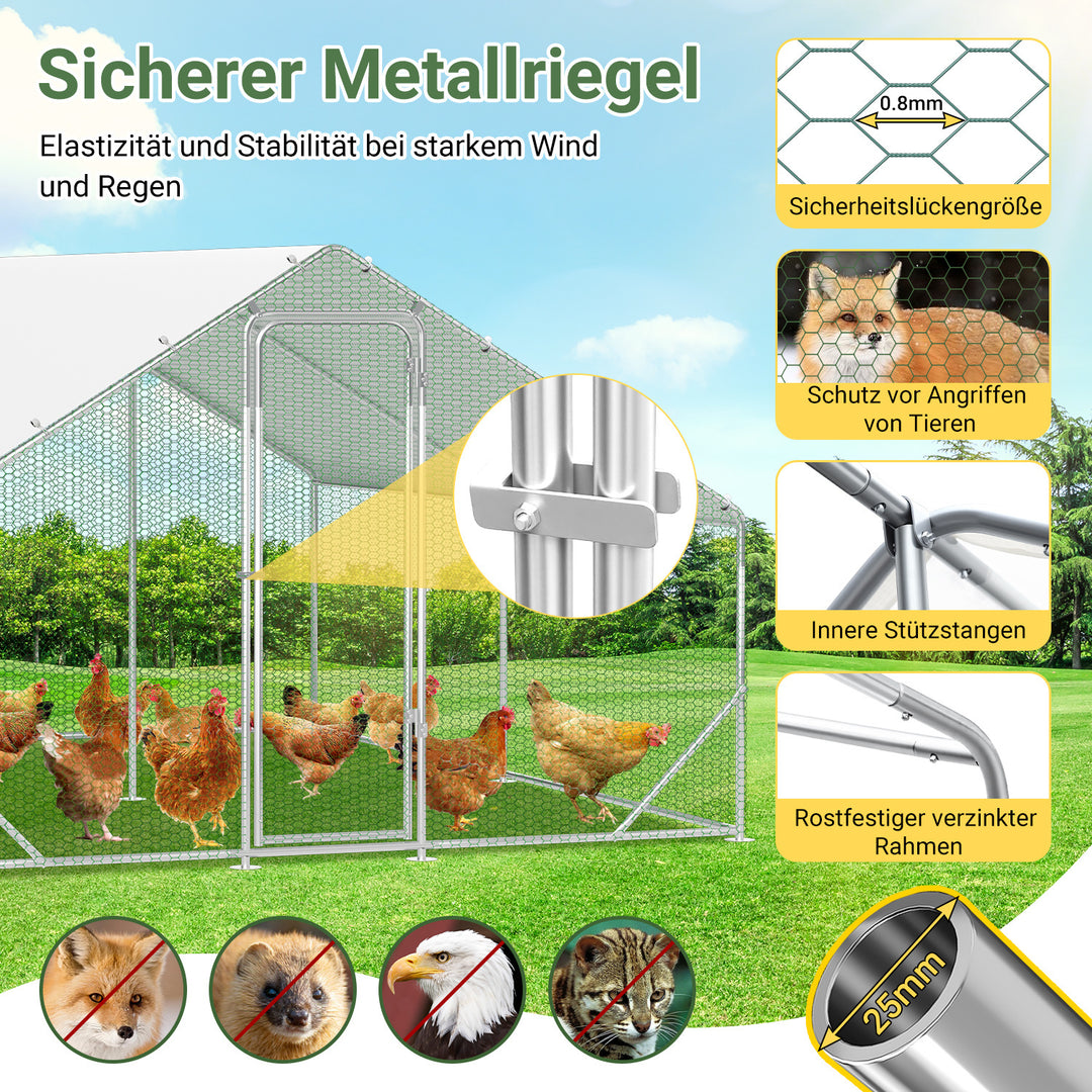 Sonnewelt Hühnerstall Freilaufgehege Verzinkter Stahl mit Dachplane 3*4*2m(Neue Version)