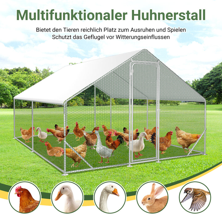 Sonnewelt Hühnerstall Freilaufgehege Verzinkter Stahl mit Dachplane 3*4*2m(Neue Version)