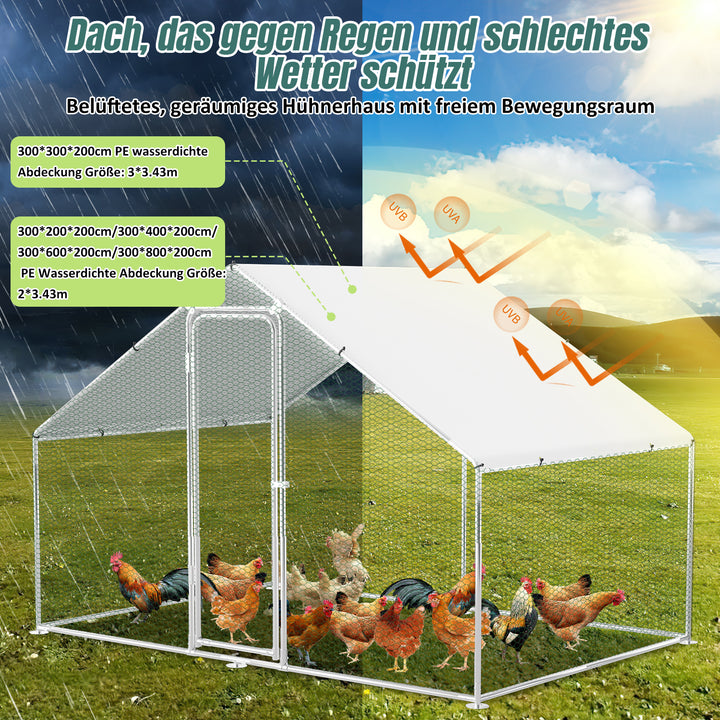 Sonnewelt Hühnerstall Freilaufgehege Verzinkter Stahl mit Dachplane 3*3*2m