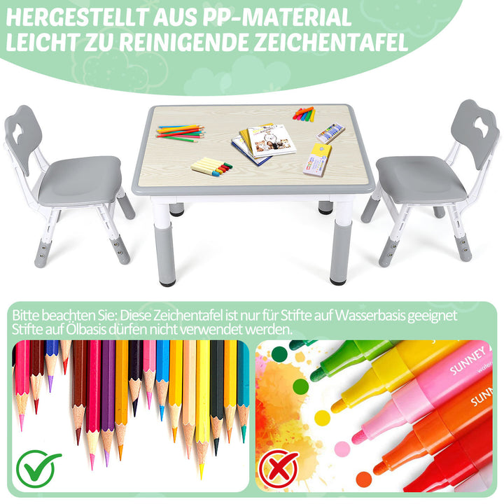 Sonnewelt Kindertisch mit 2 Stühlen Set 7-Fach höhenverstellbar
