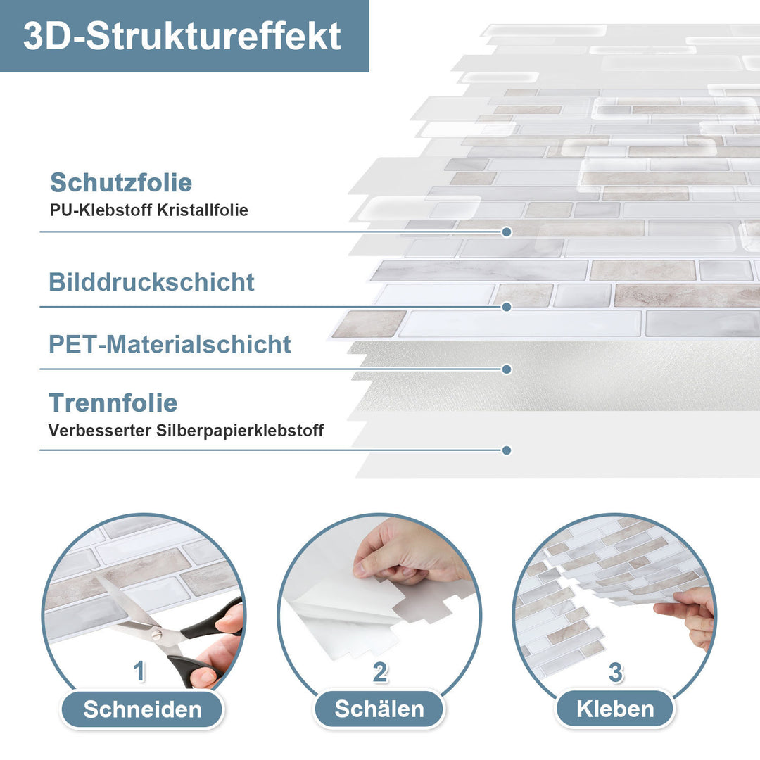 Sonnewelt Klebefliesen Selbstklebend 10er Set Streifen Mosaik