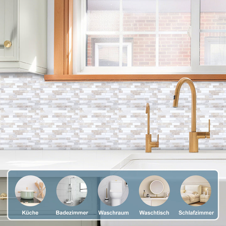 Sonnewelt Klebefliesen Selbstklebend 10er Set Streifen Mosaik