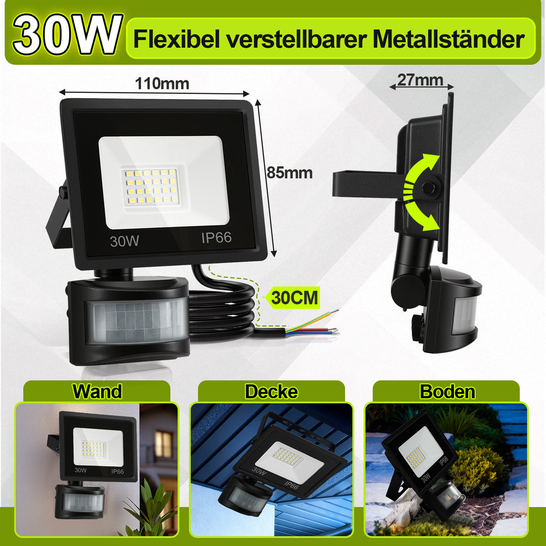 Sonnewelt LED Fluter mit Bewegungsmelder Kaltweiß 10W-100W(kein Stecker)