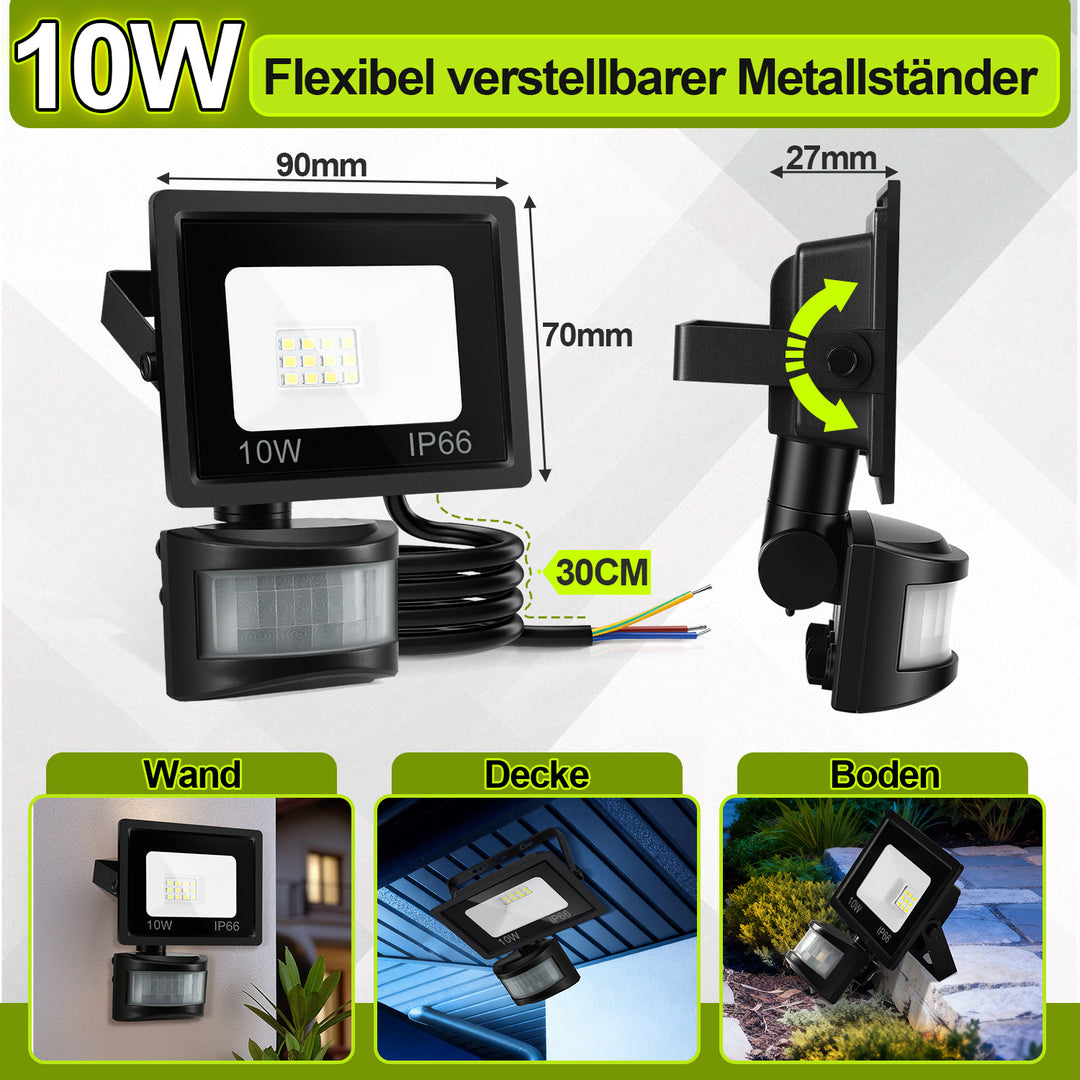 Sonnewelt LED Fluter mit Bewegungsmelder Kaltweiß 10W-100W(kein Stecker)