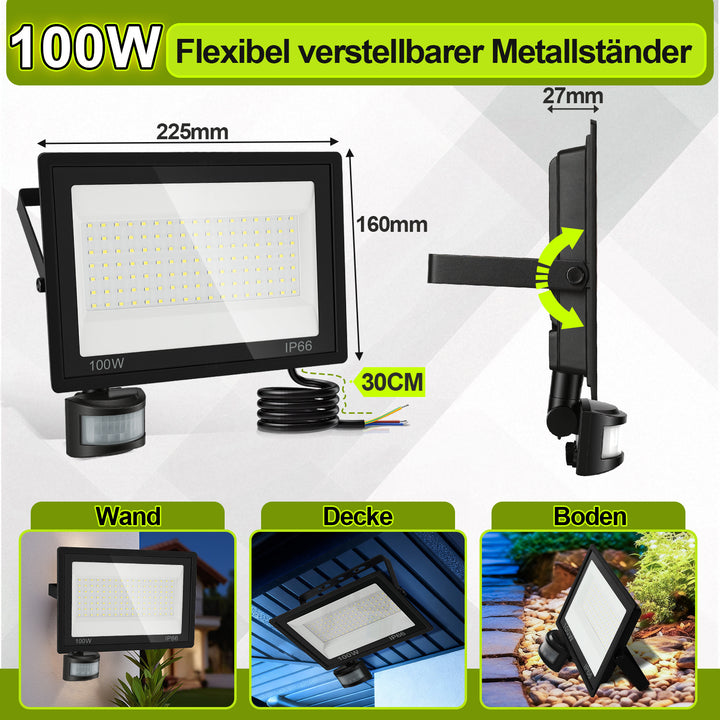 Sonnewelt LED Fluter mit Bewegungsmelder Kaltweiß 10W-100W(kein Stecker)