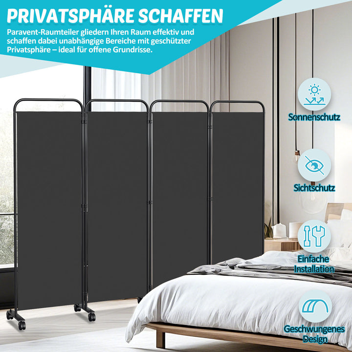 Sonnewelt Paravent Raumteiler Trennwand mit Rollen Anthrazit/Beige