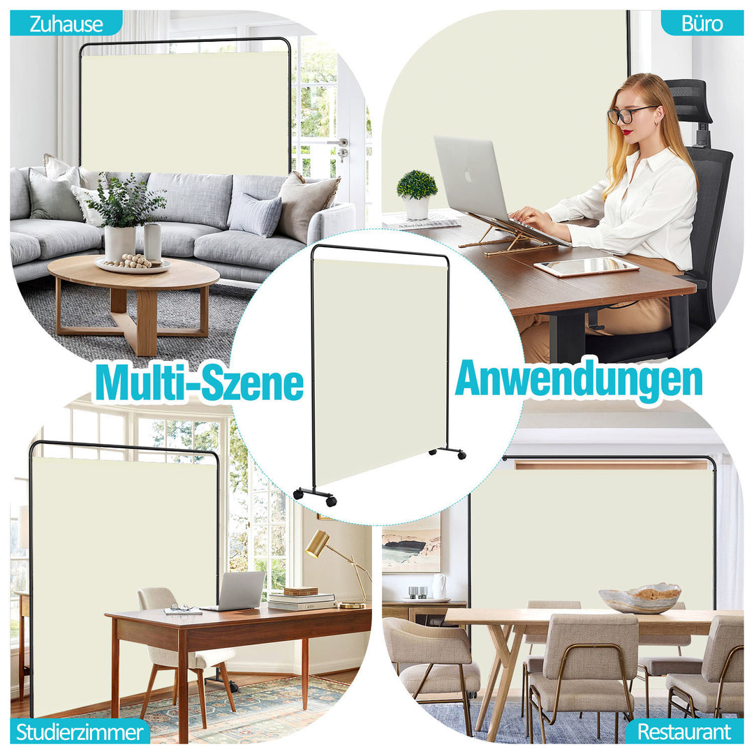 Sonnewelt Paravent Raumteiler Trennwand mit Rollen Anthrazit/Beige