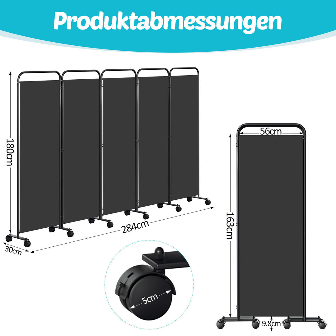 Sonnewelt Paravent Raumteiler Trennwand mit Rollen Anthrazit/Beige