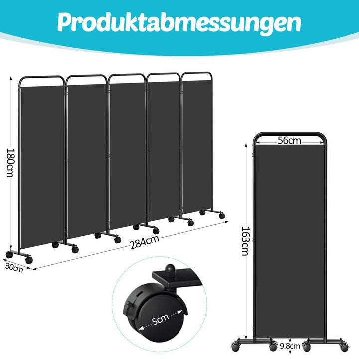 Sonnewelt Paravent Raumteiler Trennwand mit Rollen Anthrazit/Beige