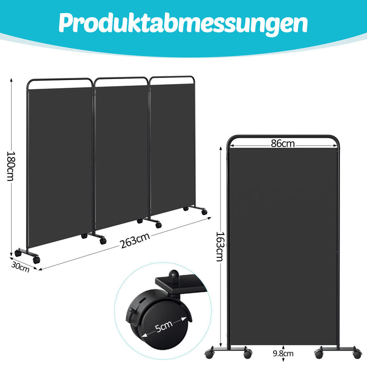 Sonnewelt Paravent Raumteiler Trennwand mit Rollen Anthrazit/Beige