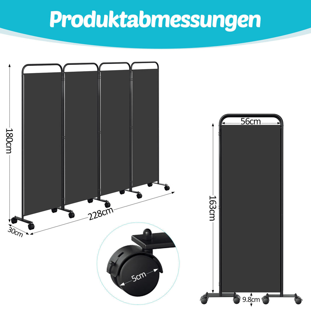 Sonnewelt Paravent Raumteiler Trennwand mit Rollen Anthrazit/Beige